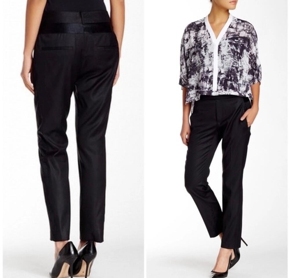 Helmut Lang Women's 100% Wool with Satin Side Stripes Black Tuxedo Pants Size 4